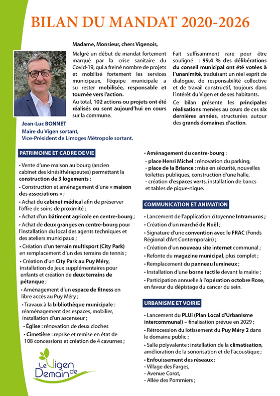 Jean-Luc BONNET Maire du Vigen et Vice-Président de Limoges Métropole,le vigen de demain, élections municipales 2026, élections, municipales, Jean-Luc Bonnet, le vigen, commune, programme, le vigen, politique, village, bourg, projet, levigendedemain, votez, projet, territoire, haute-vienne, solidarité